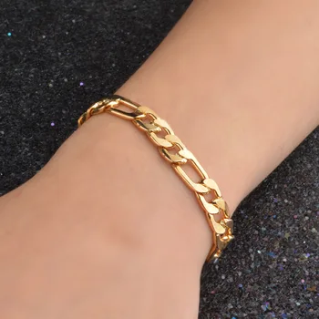 

Vintage Male Bracelet Gold Color Stainless Steel Link Chain Bracelet Figaro Chain Link Bracelets Men Jewelry bileklik pulseras