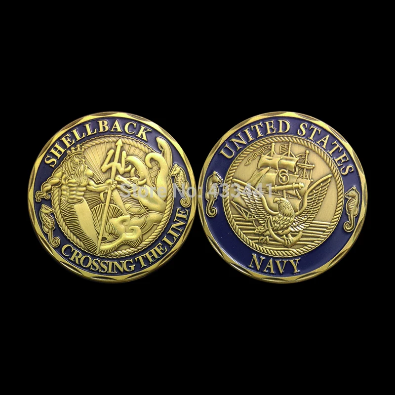 

Shellback and Navy Coins,Free Shipping,5pcs/lot,The Bule Color United States Navy Coins,Crossing the line,United States Coins