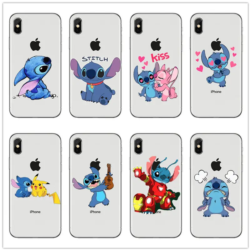 

Funny Lilo Stitch printed Hard pc plastic Back cover for iPhone X XS XR 6s 7 8 5 5s se Plus clear cute Kawaii cartoon Phone case