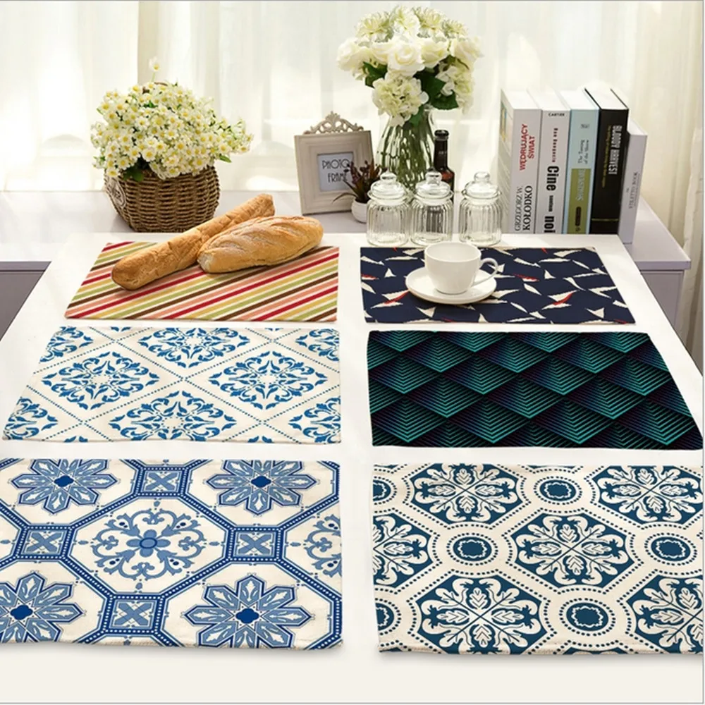 

Home Decor Nordic Stripes Placemat Linen Fabric Table Mat Dishware coasters For Kitchen Accessories Wedding Party Decoration