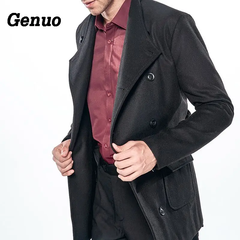 Genuo, осенне-зимнее пальто, мужские повседневные шерстяные куртки, пальто, Мужская одежда, Hombre, мужские шерстяные пальто, парка с поясом