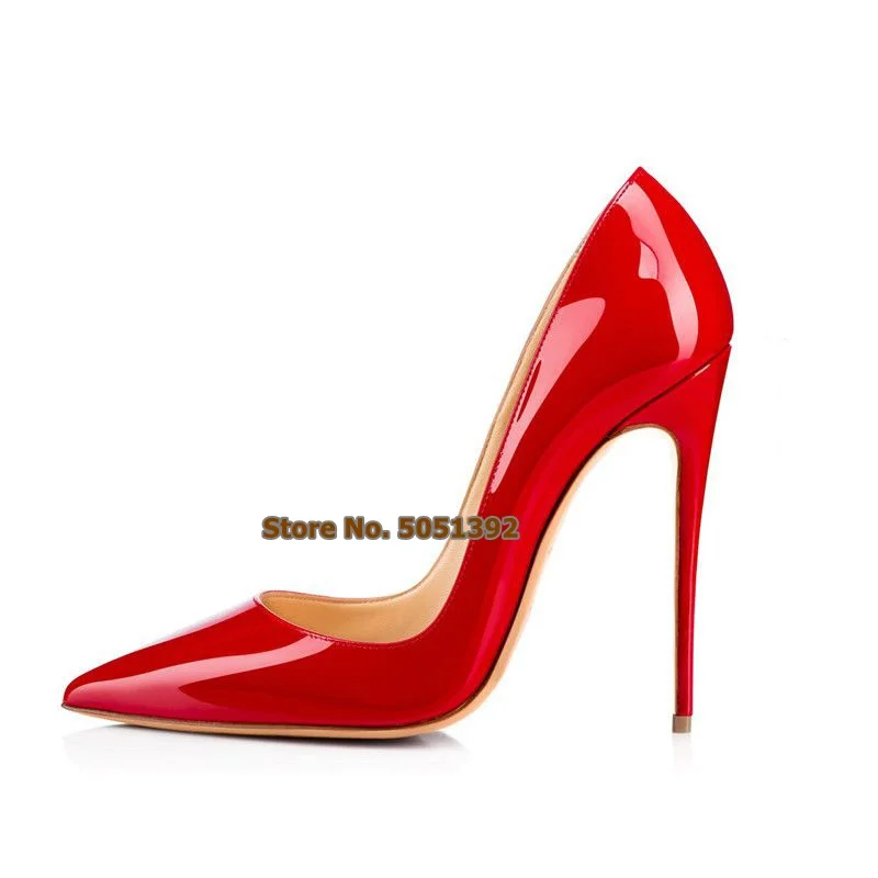 Женские классические туфли-лодочки из лакированной кожи на высоком каблуке с острым носком пикантные офисные свадебные туфли с закрытым носком размера плюс женские туфли на шпильке - Цвет: as picture
