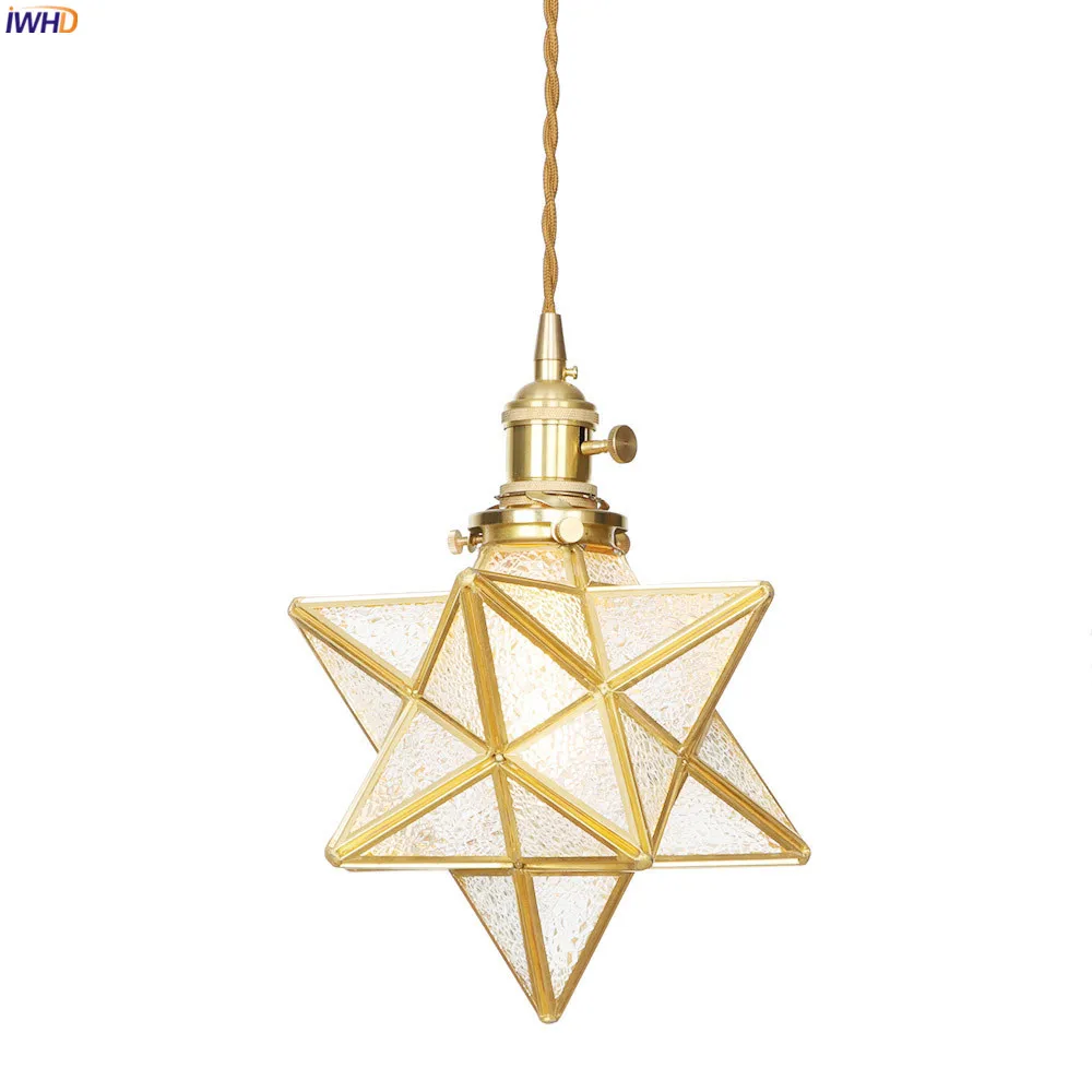 IWHD American Country LED Pendant Lamp Dinning Living Room Light Nordic Style Star Copper Glass Pendant Lights Fixtures Hanglamp