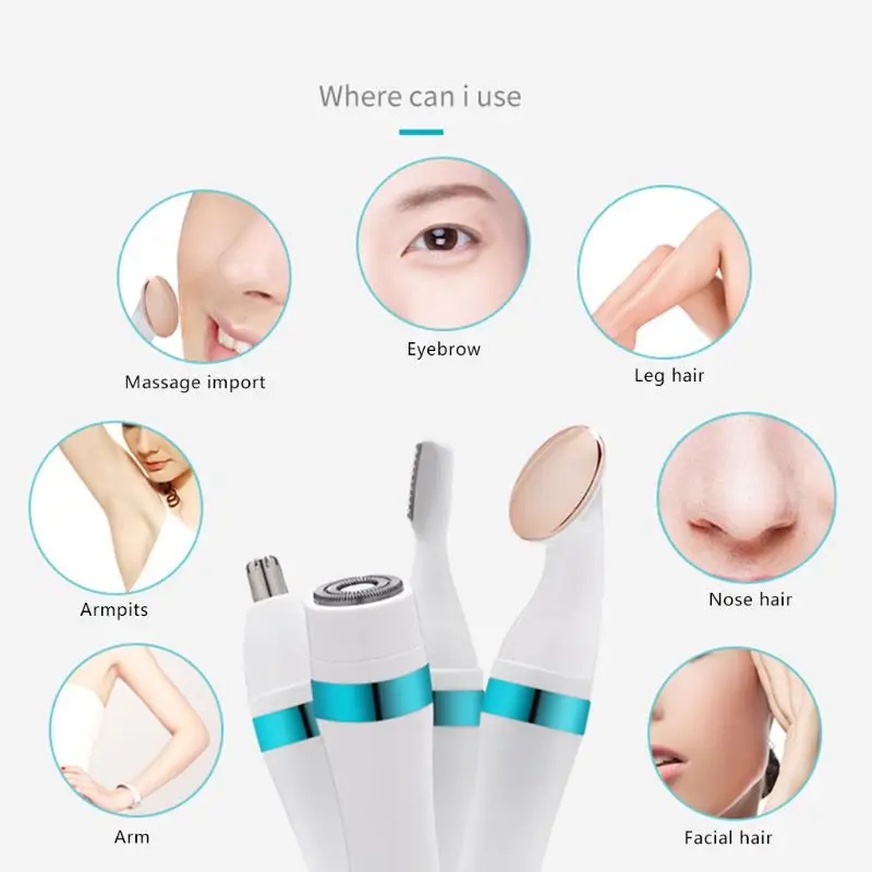 

4-in-1 Electric Eyebrow Shaping Knife Multifunctional Nose Repairer Hair Removal Machine Women Shaver Face Precision Epilator