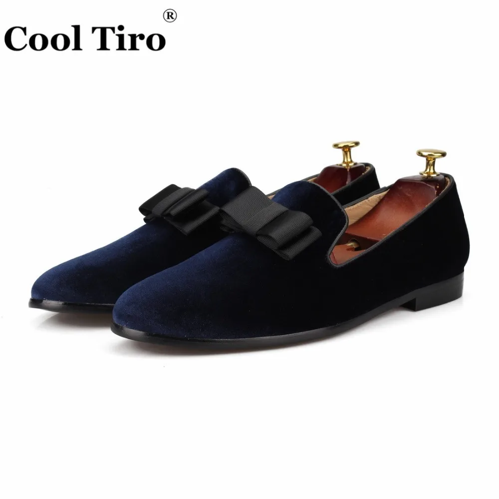 Dark blue velvet Loafers with Bow Tie (5)