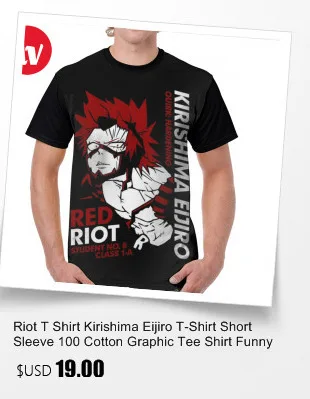 Футболка Riot Kirishima Eijiro, футболка с коротким рукавом, 100 полиэстер, графическая футболка, забавная уличная одежда, 5x печатные мужские футболки