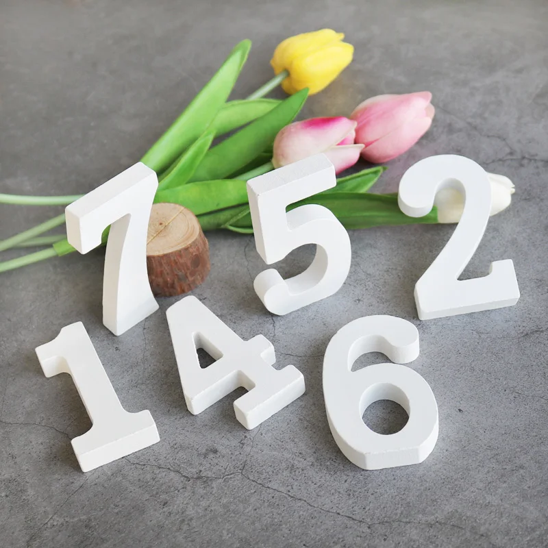 

1pc White Wooden Numbers Alphabet Word Wood Table Number Decorative Art Crafts Free Standing Wedding Home Party Decoration
