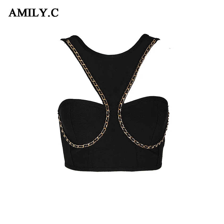 Amily.c 2020 New Summer Women Bandage Tank Tops Sexy Bodycon Chain Fashion Club Celebrity Party Black Top Wholesale Vestido | Женская