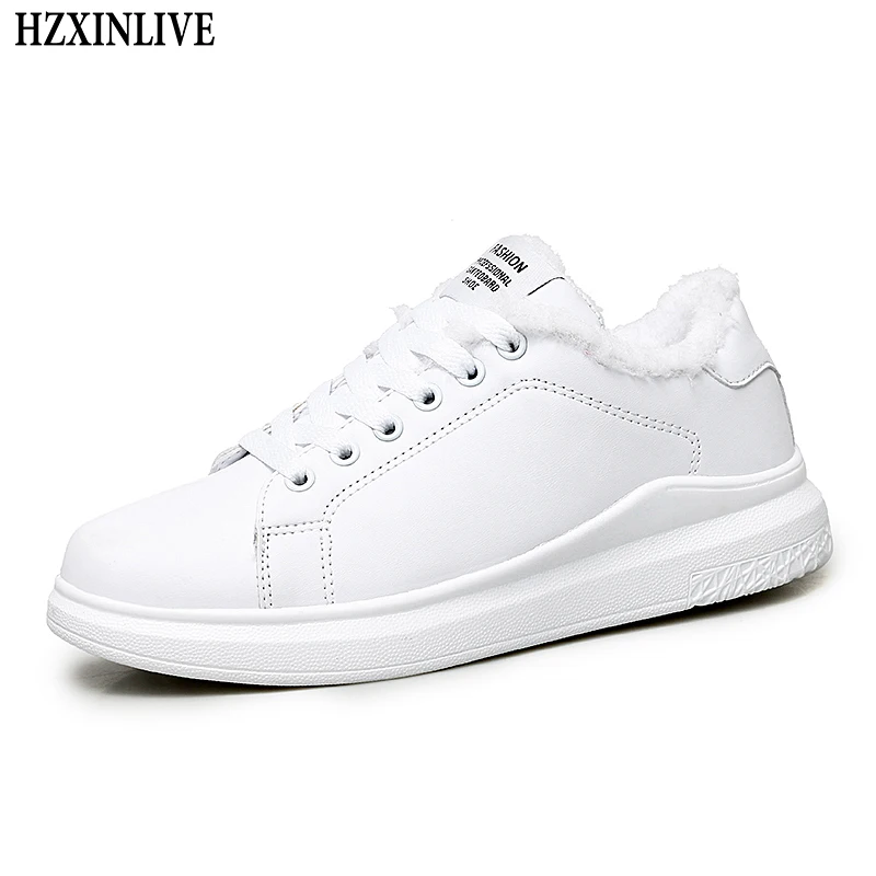 

HZXINLIVE Winter Women Vulcanized Shoes Sneakers Lace Up White Shoes Warm Walking Short Plush Casual Black Flats tenis feminino
