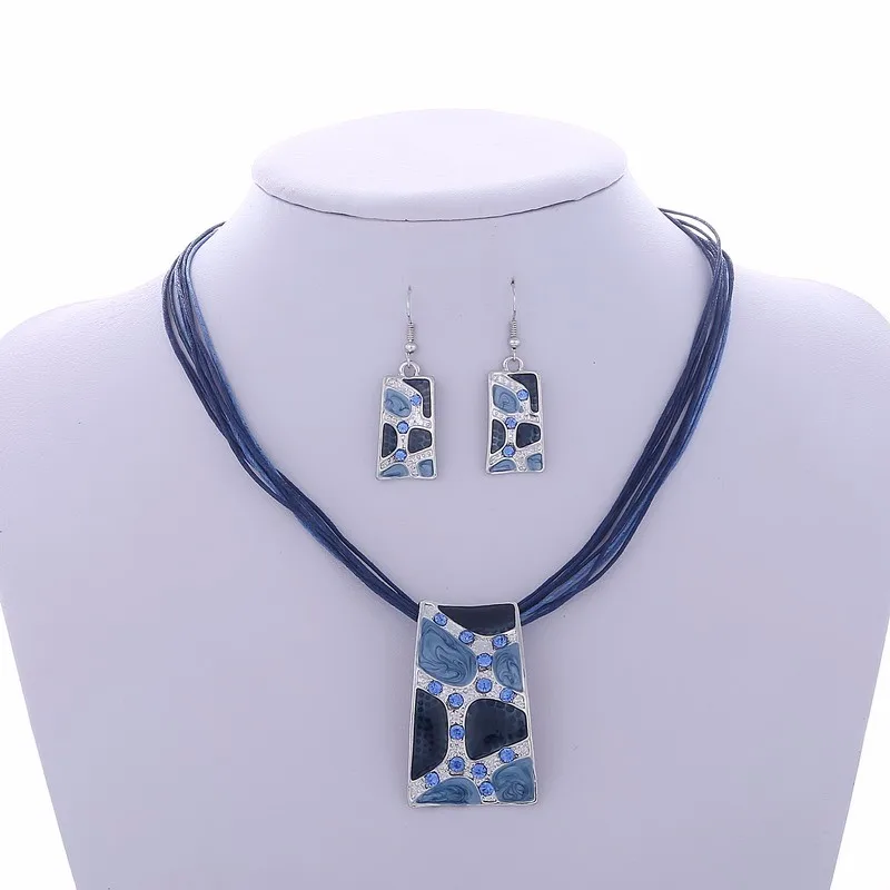 MINHIN синий кулон в форме геометрии, ожерелье, серьги, наборы, несколько веревок, колье, ожерелье, классический свадебный костюм, ювелирный набор
