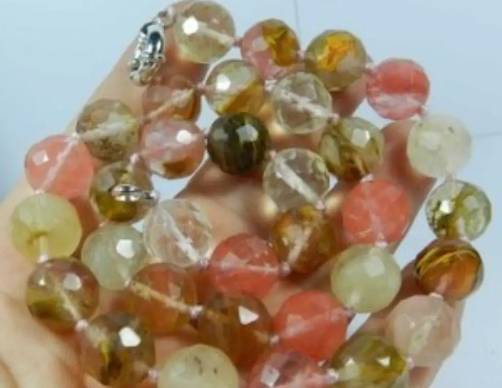 

RHJ00142 12mm Faceted Watermelon Tourmaline Round Beads Necklace 18
