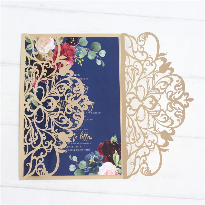 

Quinceanera invitations with envelop flower lase cut party decoration customized printing 50pcs/lot