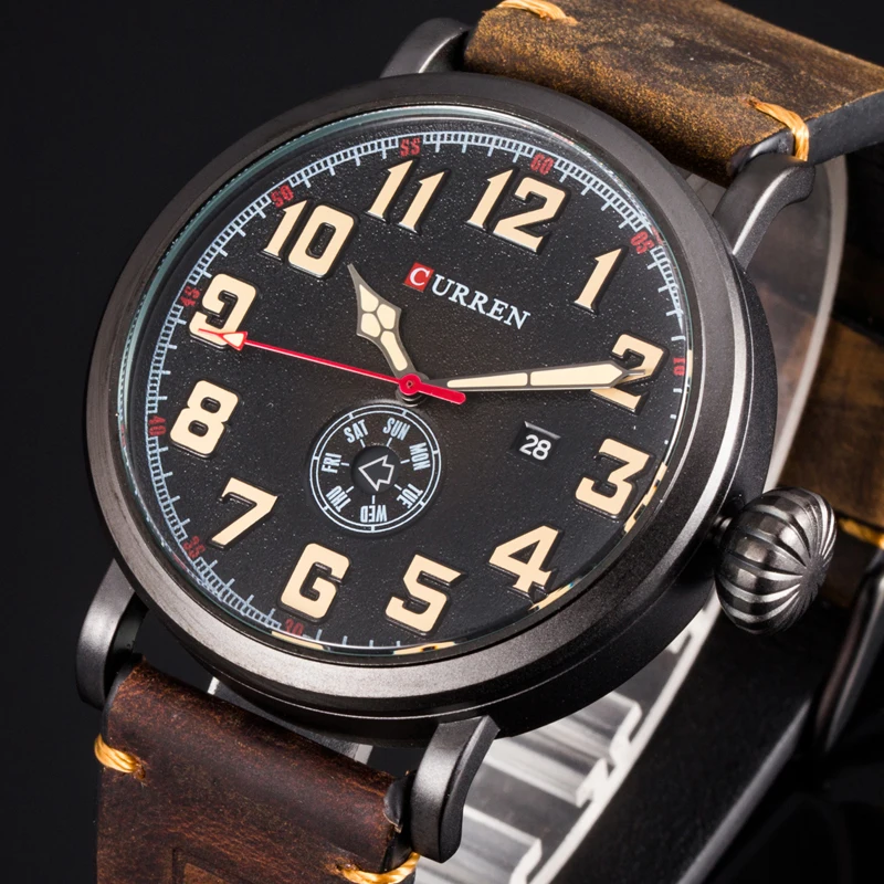 

CURREN 8283 New Genuine Leather Strap Men's Wristwatch Display Week Date Quartz-Watch Fashion Business Men Watches Male Clock