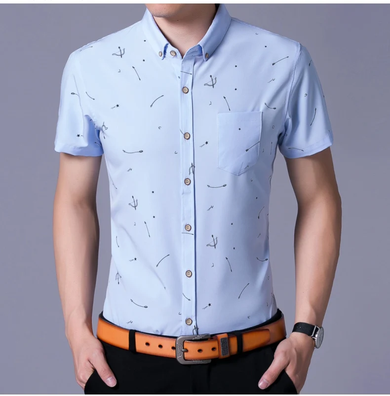 Мужская рубашка с коротким рукавом, с бантом и стрелой, повседневная облегающая Летняя мужская рубашка, Мужская модная уличная одежда 6287