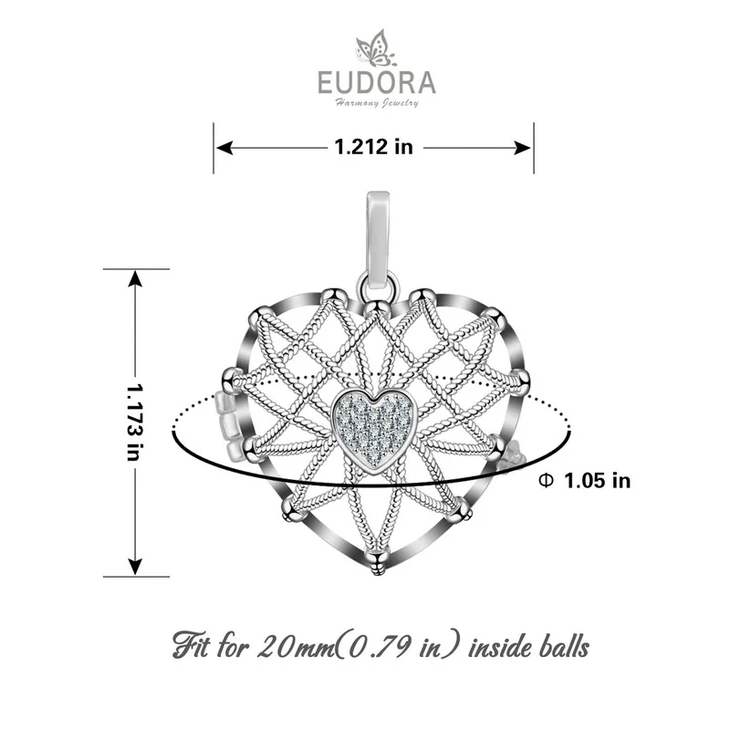 Eudora 20 мм Серебряный цвет гармония бола шар любовный сердечный медальон Клетка подвеска подходит DIY Chime Ball ожерелье ювелирные изделия для женщин K245N20