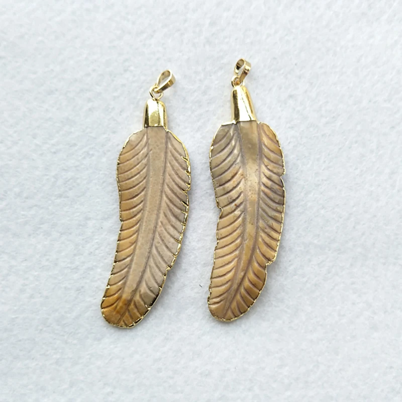 

5pcs Natural Ocean stone Druzy Pendant,Gold color feather Charms Bead Gems Stone Necklace Jewelry Making PD403