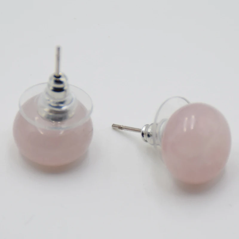 

Silver Color Real Stone Healing Crystal Pink Crystal Women Earrings Bread Shape Natural Lapis Tiger Eye Stone Bead Stud Earrings
