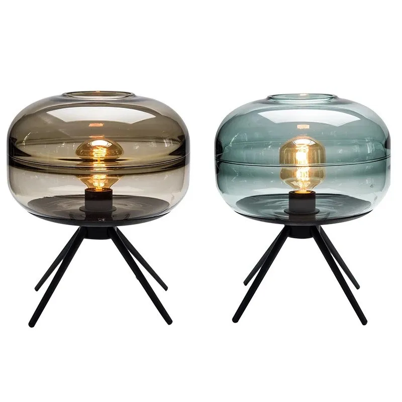 Современный стеклянный стол рядом с лампой креативная прикроватная лампа для спальни красочная стеклянная лампа с абажуром железная настольная лампа для чтения