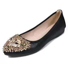 Для женщин с украшением в виде кристаллов Обувь с бусинами плоские легкие кожаные туфли Стразы лиса острый носок, без шнуровки, повседневная водонепроницаемая обувь женские цвета: золотистый, серебристый женские Туфли без каблуков