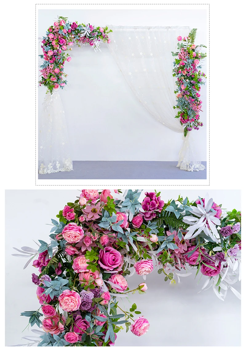 JAROWN Artificial Silk Flower Wrought Iron Stand Flower Row Set Outdoor Decorative Wedding Flower Arches Floral Welcome Decoration (12)