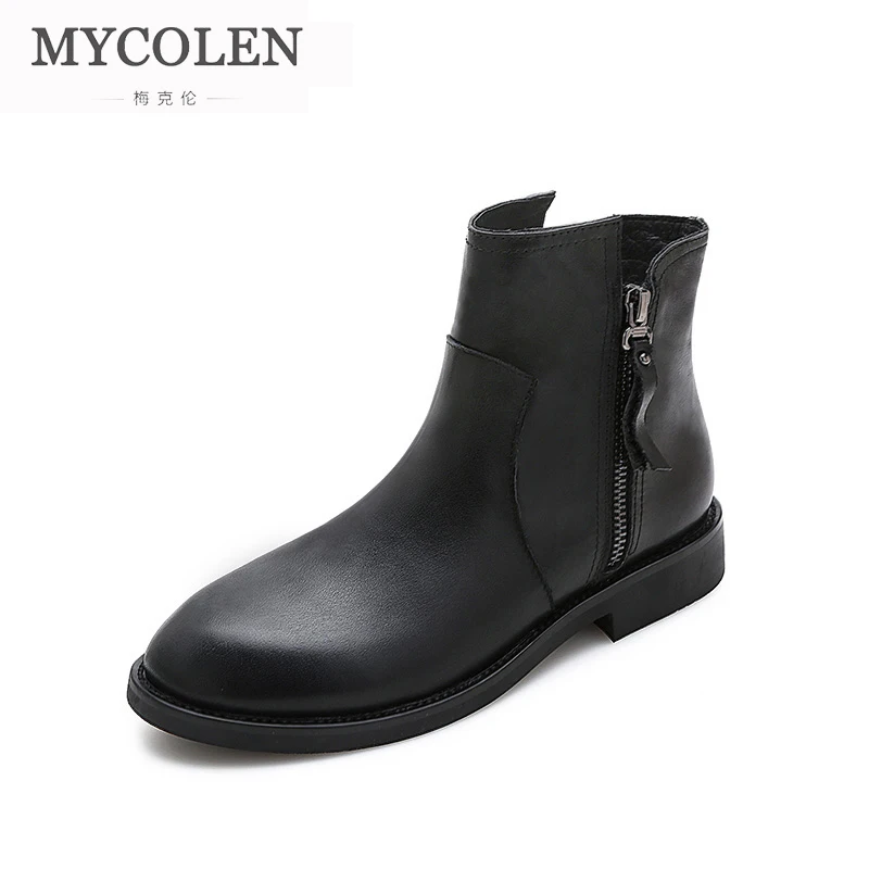 

MYCOLEN 2018 New Women Chelsea Boots Winter Warm Martin Boots Genuine Real Leather Women's Ankle Boots Shoes Short Boots Woman
