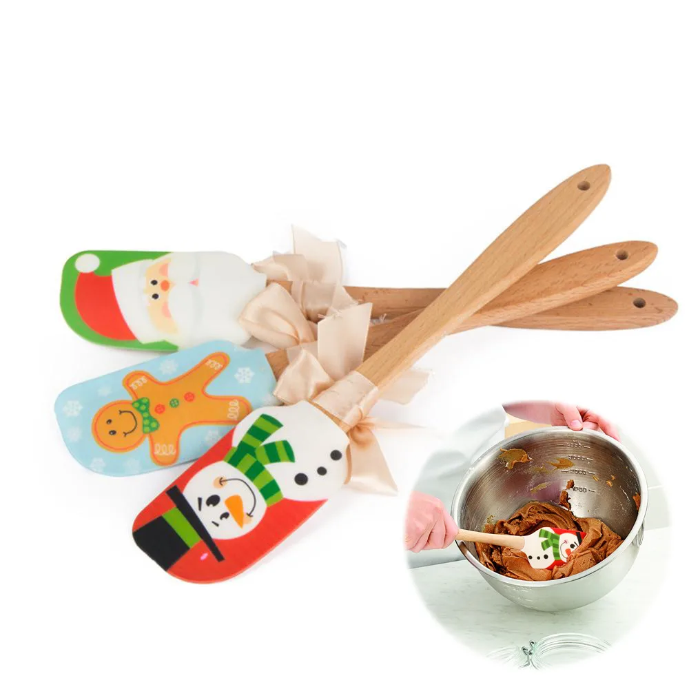 Christmas Design Spatula Wooden Handle Silicone Scraper Cake Cream Mixing Knife Baking Tools Kitchen Gadget Christmas Decoration|Squeegees| - AliExpress