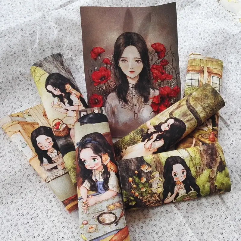 

2017 new 7pcs/lot Forest girl Cotton canvas sweet girls fabric telas Patchwork tissu for sewing bag Cushions DIY Handmade Cloth