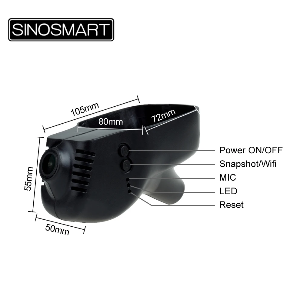 SINOSMART Novatek 96672 автомобильный Wifi DVR для Volkswagen Polo/Passat/Touran/Tiguan/Bora/Gold/Magotan управление
