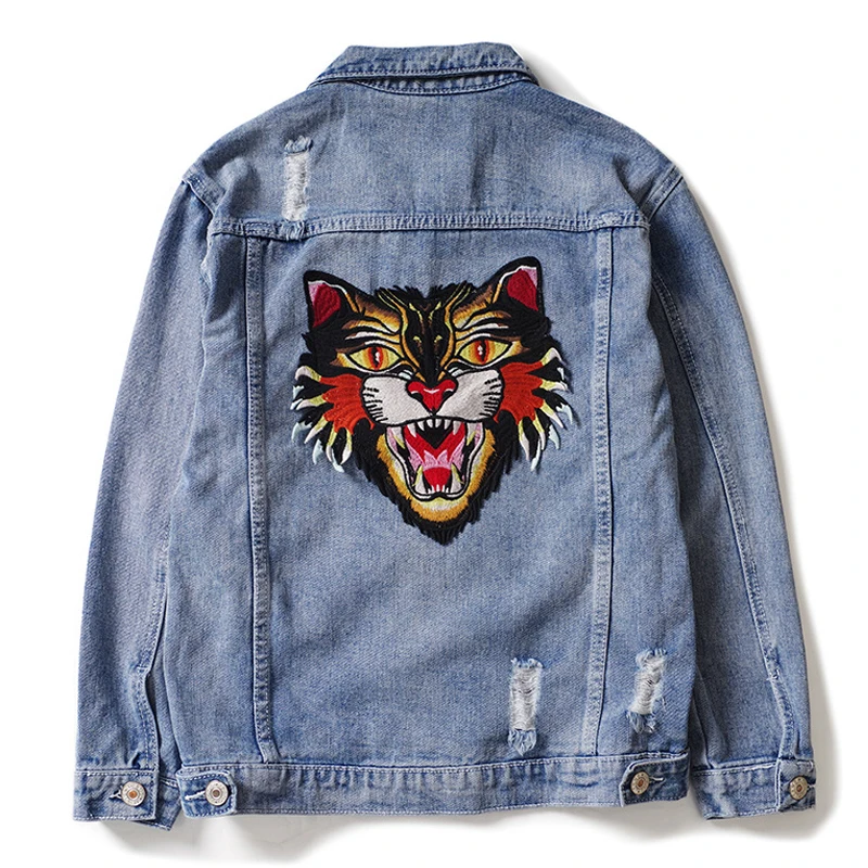 

Drop Shipping Tiger Embroidery Denim Jacket Mens Fashion Men Bomber Baseball Jackets Men's Jean Jacket Chaqueta Hombre WY056