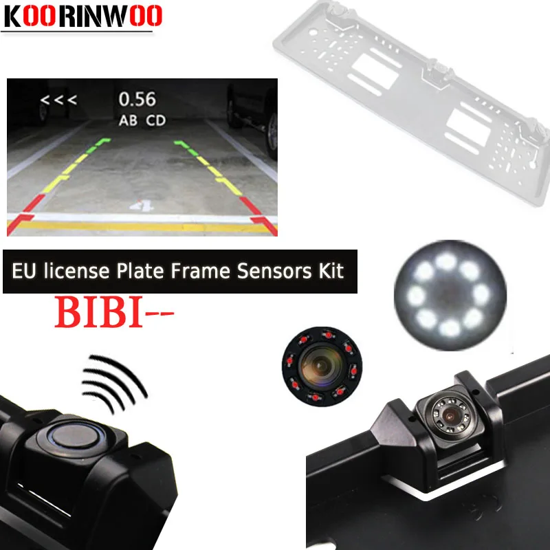 

Koorinwoo HD Parktronic EU European License Plate Frame Rear View Camera car parking Sensor Video System 2 Radars car-detector