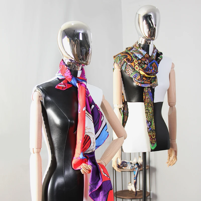 Clothes store window display mannequin electroplating mannequin head adjustable wood arms half body female fabric mannequin