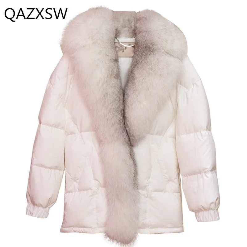 À Grand Veste Canard Longues Épais Duvet 100 Bas Femmes 2018 Vers Le Chaud Col Le171 Blanc Manteau Fourrure White De Hiver Nouvelle Manches Ofwwq0P8