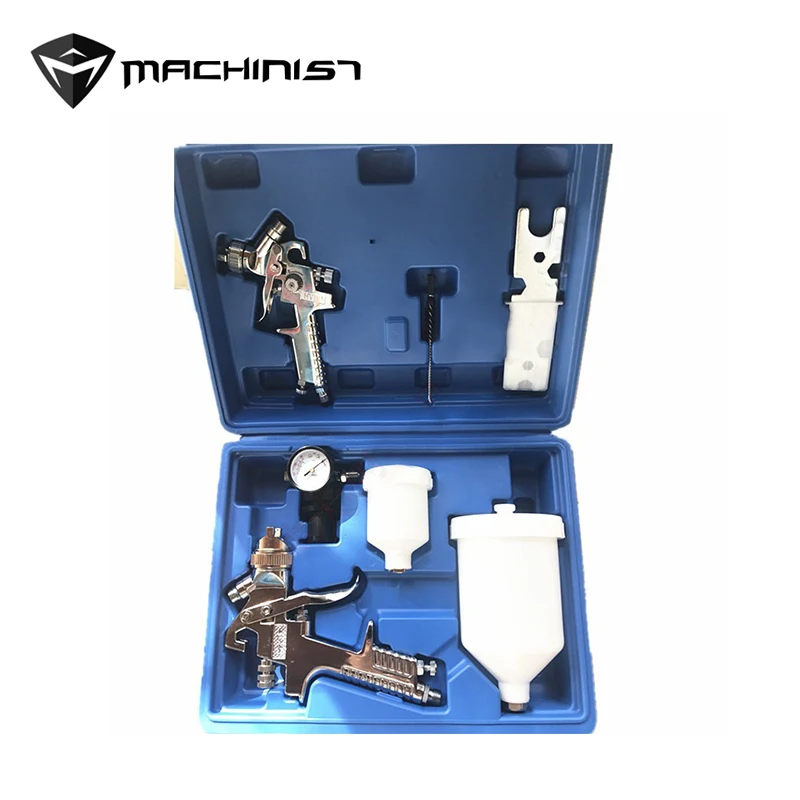 

1set 0.8mm and 1.4mm nozzle car repair spray gun Toolbox set Aerograph 40mm air pressure adjustment table EU plug