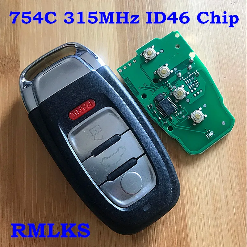 

Smart Remote Key Fob 3+1 Buttons 315MHz ID46 Chip FCC ID: IYZFBSB802 For Audi A3 A4 A5 A6 A8 Quattro Q5 Q7 A6 A8 HU66 Blade