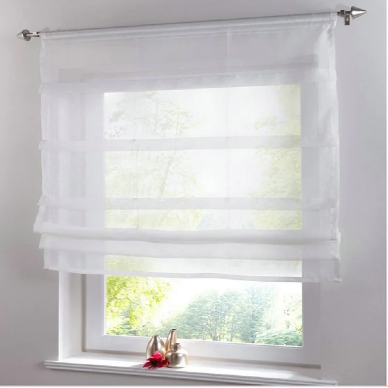 

Short Voile Kitchen Curtains Solid Sheer Cortinas Blinds Screening Panel Tulle for Bedroom Window Treatment Roman Curtain