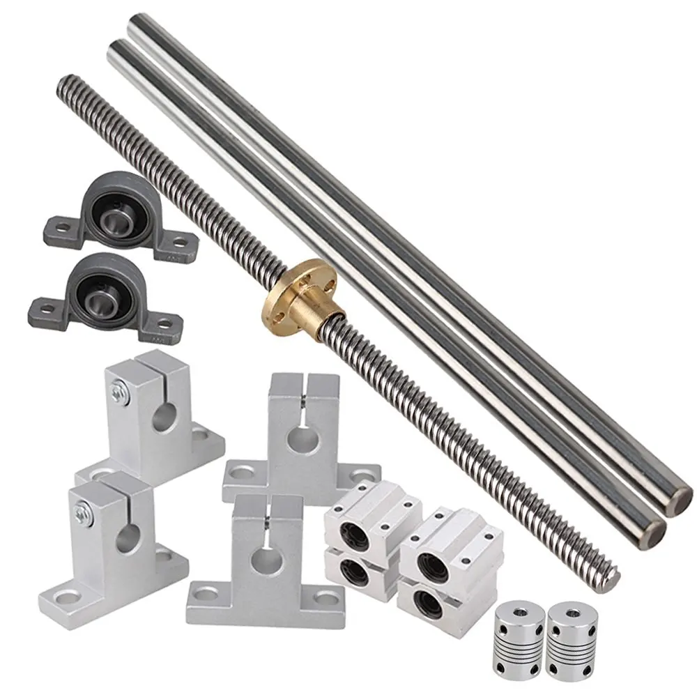 CNCCANEN 400mm 2mm T8 Lead Screw Set Stainless Steel Lead Screw Rod+Copper Nut+Coupler+Pillow Bearing Block for for 3D Printer Z Axis 
