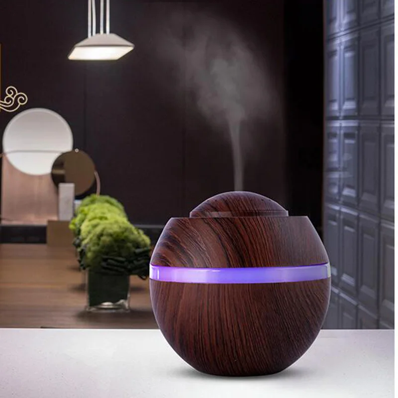 Preise 500ml Aroma Ätherisches Öl Diffusor USB Ultraschall luftbefeuchter mit Holzmaserung 7 Farbe LED Licht für Office Home