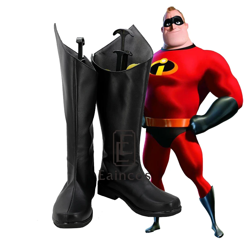 Фильм Суперсемейка супергероя г-н невероятный Косплэй Хэллоуин Обувь для вечеринок Черный Индивидуальный заказ сапоги