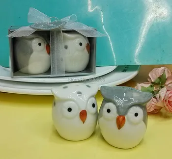 

free shipping 40pcs=20boxes "owl always love you" ceramic owl salt and pepper shaker sets wedding baby showers party souvenirs