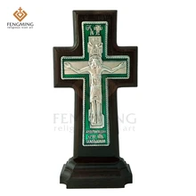 Высокое качество, ортодоксальный крест, дерево дуба, христианский металл, распятие на стол, религиозная икона, подарок на крестины