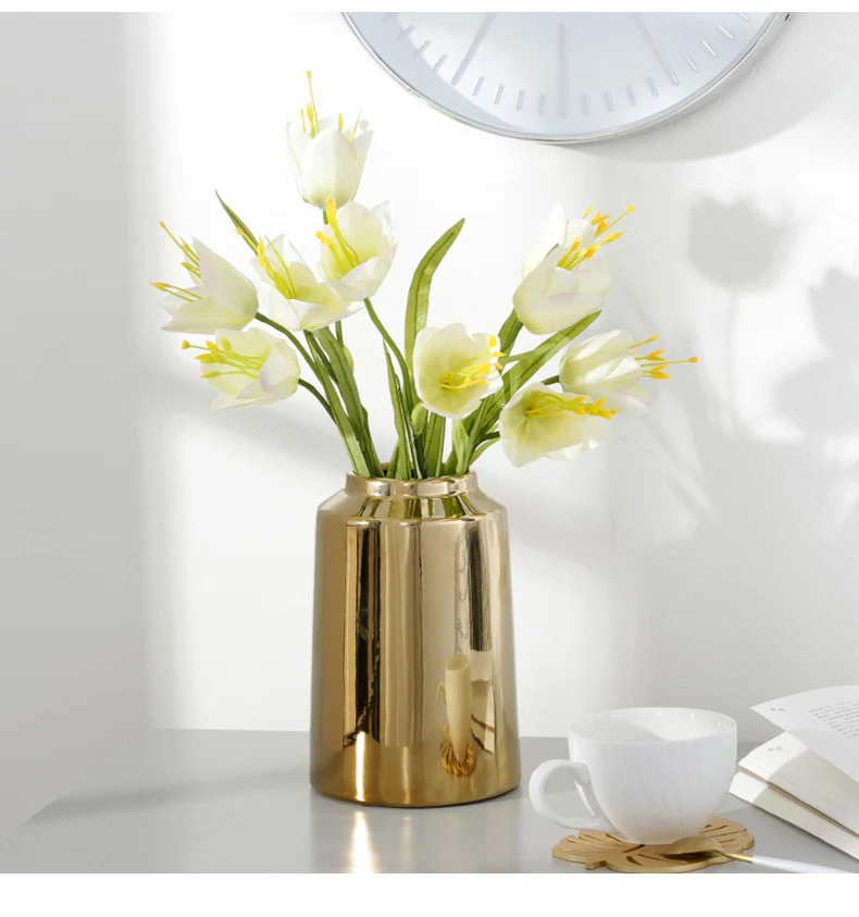 Креативная Современная Золотая керамическая ваза для украшения гостиной Цветочная композиция Аксессуары Украшение дома цветочные вазы