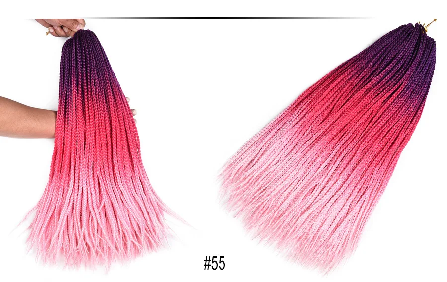 Утонченные 24 дюйма длинные коробки косички волосы крючком косички 22 пряди радуги плетение волос Омбре цвет синтетических вязальных волос