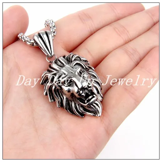 

40mm*31mm 30g Fine Carving Men's Boy's Jewelry Cool 316L Stainless Steel Silver Gold Lion Pendant Necklace Free Shipping