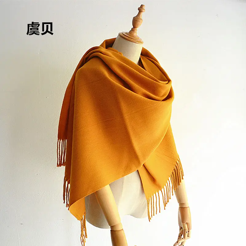 Faux cashmere shawl winter solid yellow blanket tassel scarf cape warm