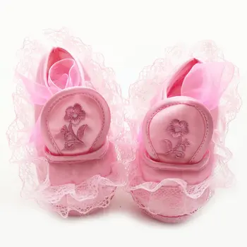 

Infants Newborn Soft SoleCrib Shoes Party Princess Baby Girl Lace Ruffle Shoes 0-18 M