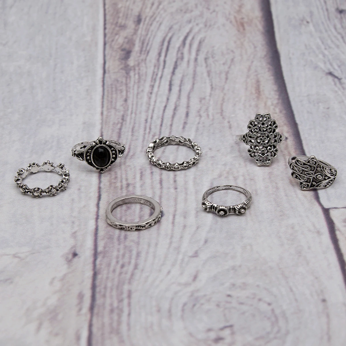 7pcs/lot Punk Gem Stone Ring Sets Vintage Women Boho Midi Above Knuckle Ring Femme Bijoux For Women Jewelry Accessories