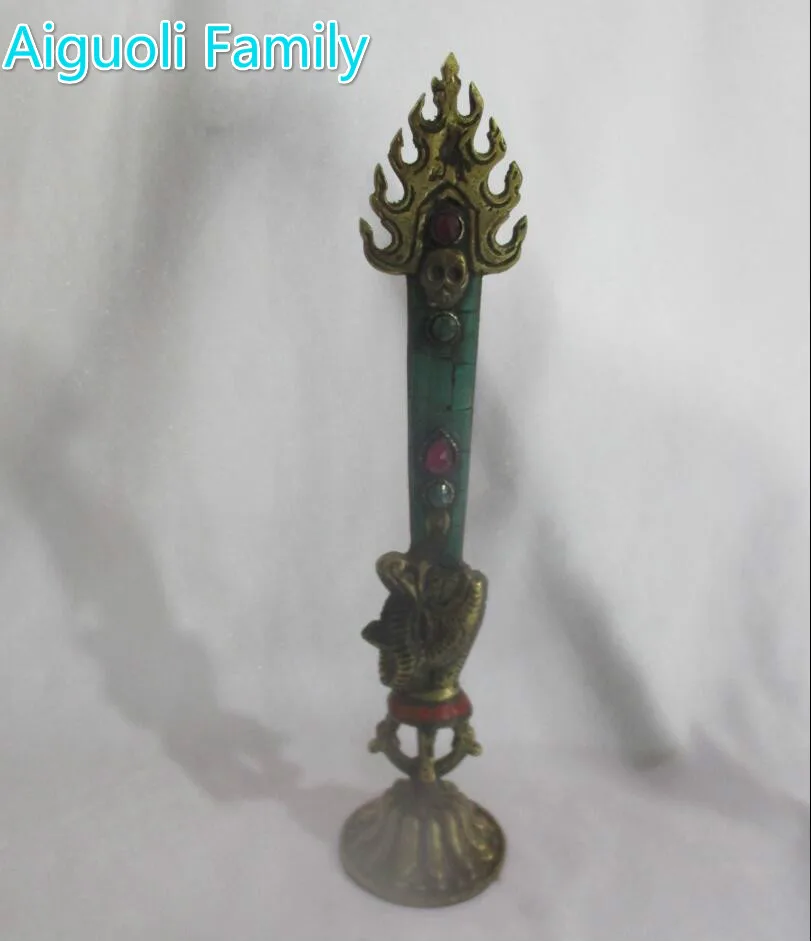 

Collectible Tibetan Buddhist instruments Old Copper Carved statue /9inch Antique Metal Magic wand from Tibet/Nepal 001