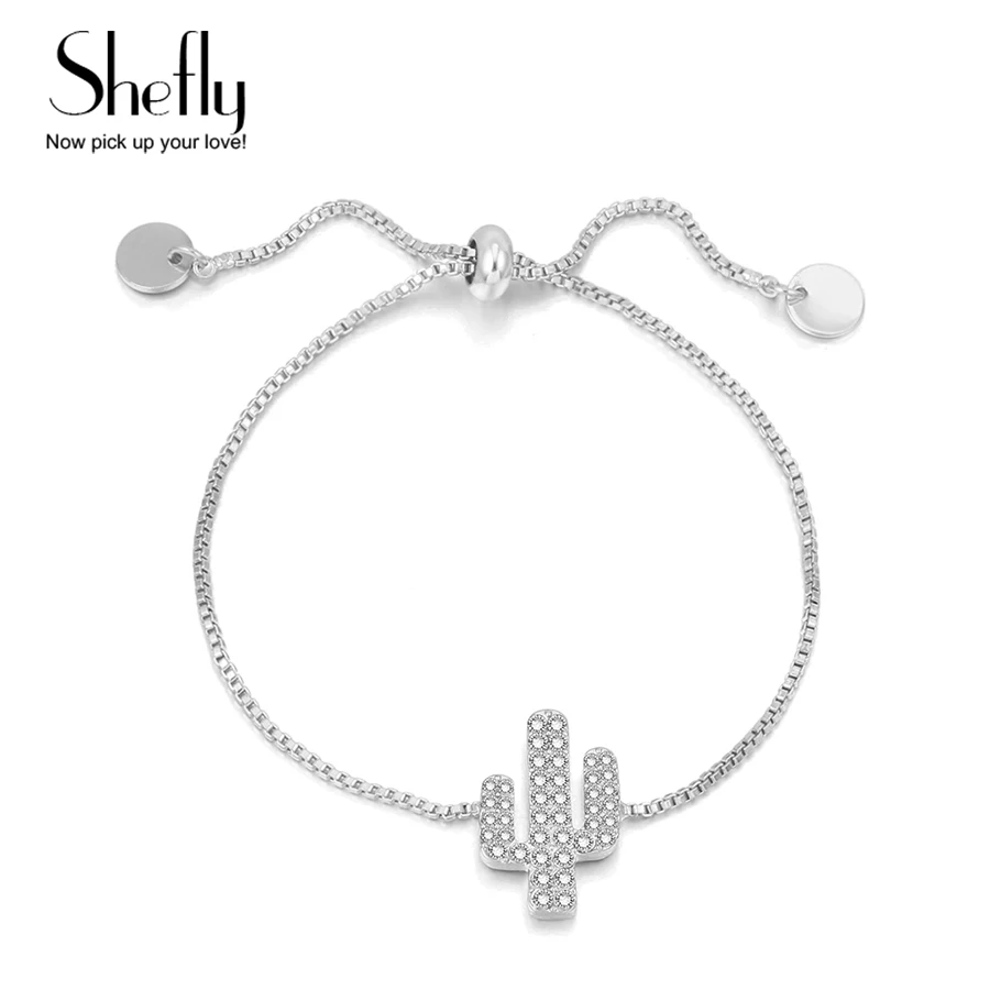 

New Women Adjustable Bracelet Box Chain Link Zircon Cactus Charm Bangles&Bracelets Homme Pulseras SXSL0228