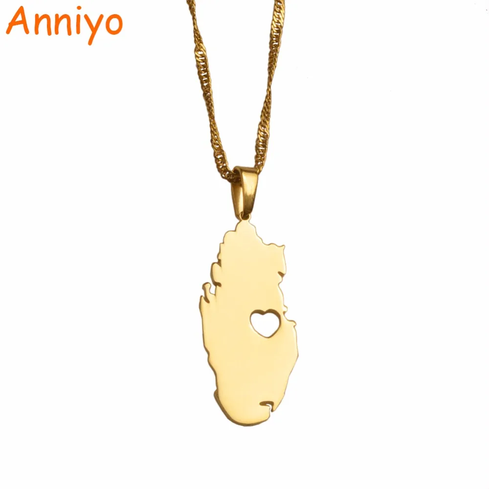 Buy Anniyo Gold Color Qatar Map With Heart Pendant