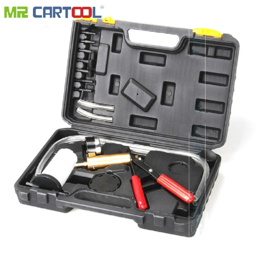 Hand Vacuum Pump Gauge Set Brake Bleeder Tester Nipple Adaptor Set